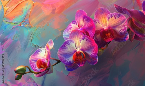 Orchids on multicolored background