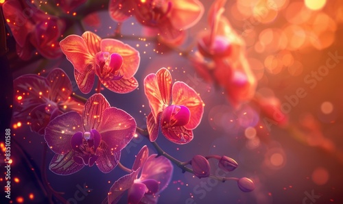 Orchids on multicolored background