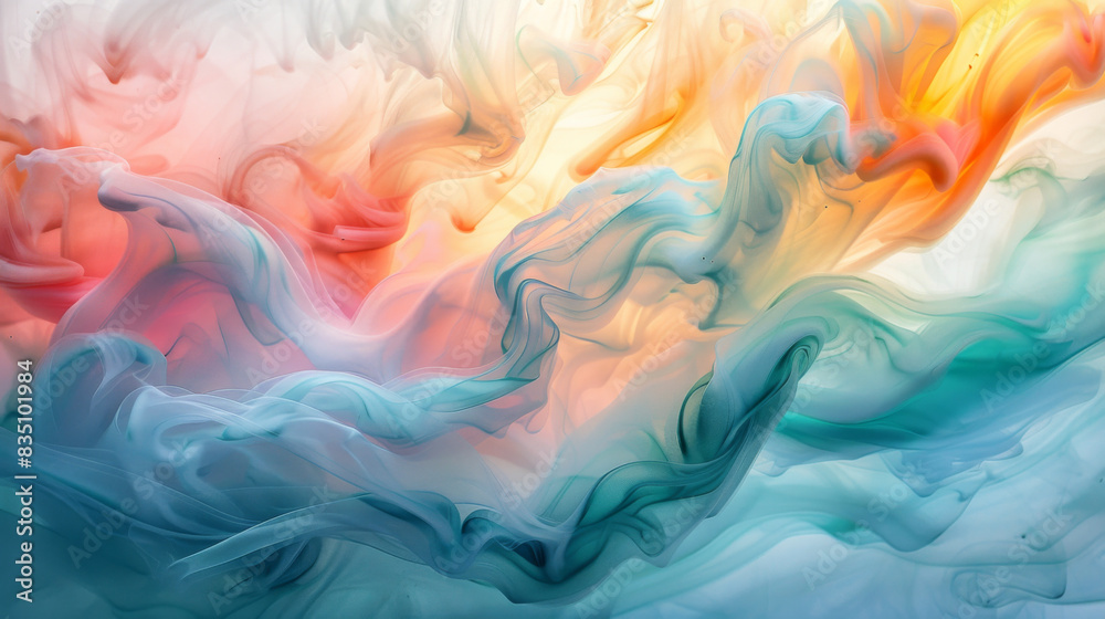Serene abstract background with ethereal soft pastel colors, crafted from fluid oil ink liquid, offering a tranquil and dreamy atmosphere