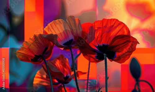 Poppies on abstract background