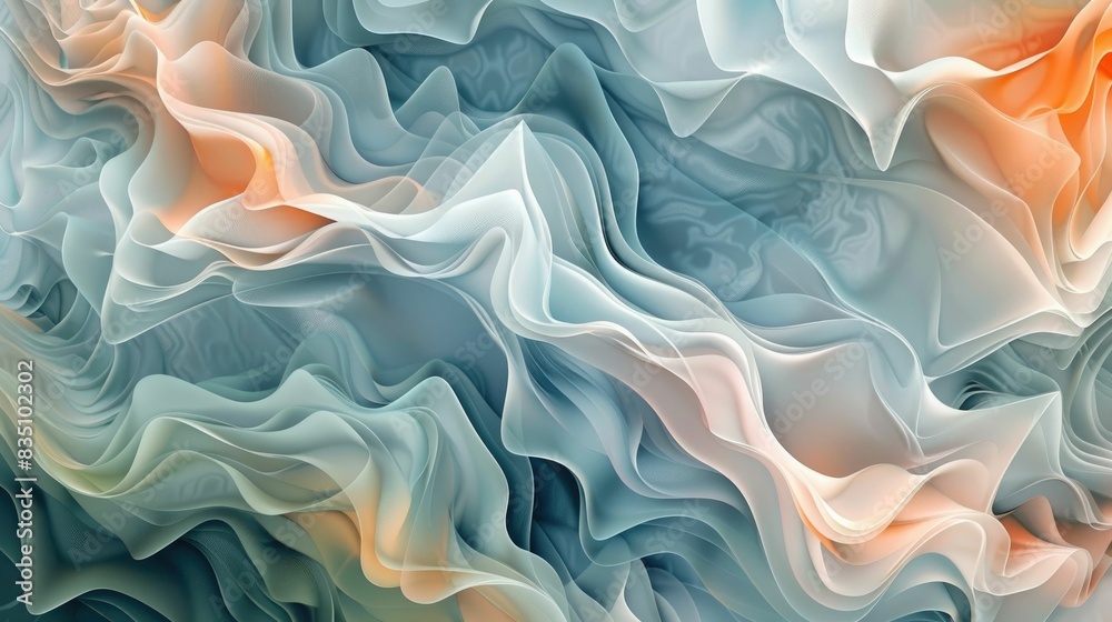 Obraz premium Abstract fluid art with soft pastel colors and flowing shapes creating a serene, ethereal visual experience.