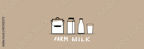 The cow gives her milk. Farm eco milk.