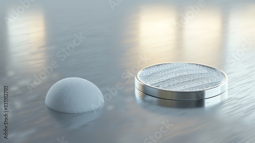 A 3D render of an alcohol prep pad on a metallic background photo