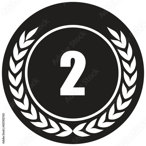 Medal Vector ribbon, 2nd Award black, 2nd Prize, Challenge Award, Medal Award winner, Second place trophy, Coin winner