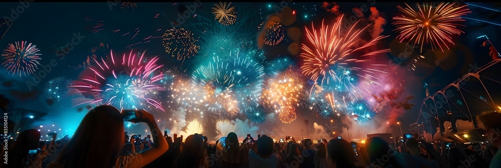 Fototapeta premium Vibrant Fireworks Display Lighting up the Night Sky During a Festive