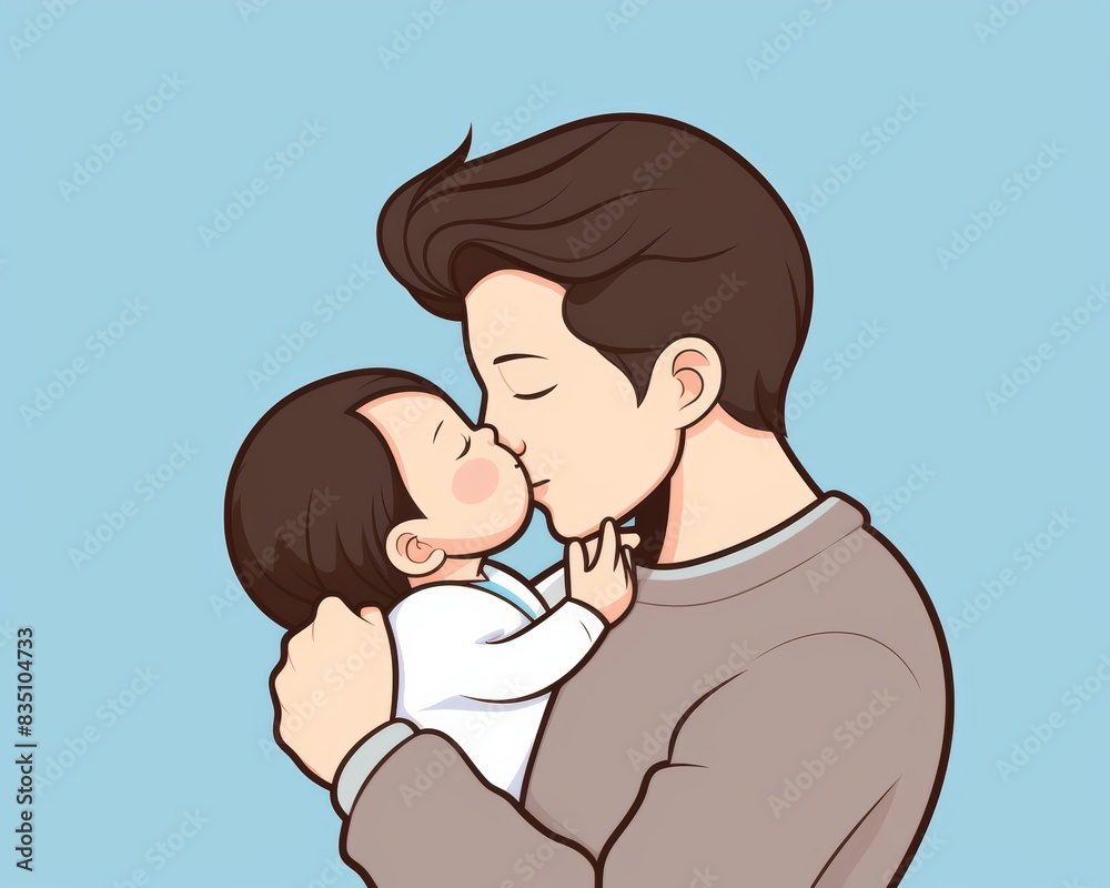 A father lovingly kisses his baby on the cheek. This heartwarming image portrays the bond between a father and child. A father lovingly kisses his baby on the cheek. This heartwarming image portrays the bond between a father and child.