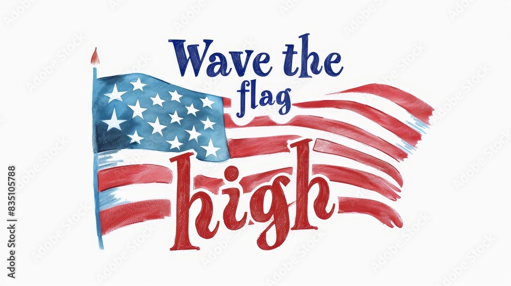Watercolor illustration of American flag with text Watercolor illustration of American flag with text