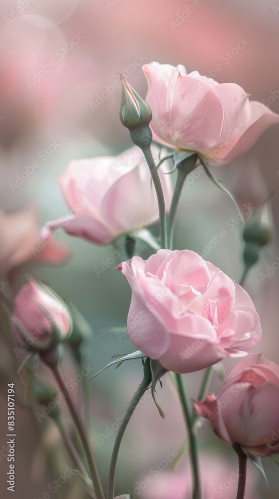 Delicate pink roses in soft focus garden Delicate pink roses in soft focus garden