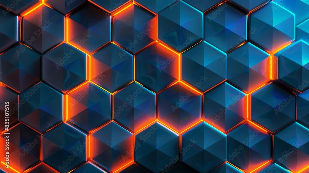Abstract 3d hexagonal pattern with glowing orange and blue lights Abstract 3d hexagonal pattern with glowing orange and blue lights