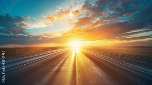 Dramatic sunrise over an empty highway