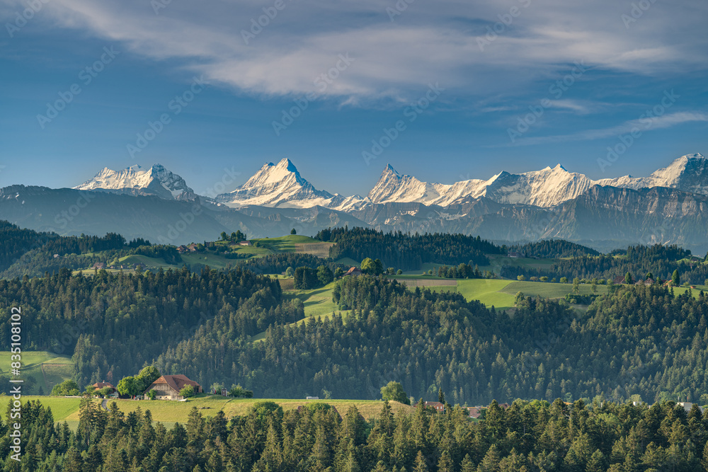 Fototapeta premium Emmental hills and Bernese Alps