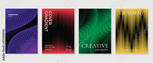 Abstract gradient poster background vector set. Minimalist style cover template with vibrant perspective 3d geometric prism shapes collection. Ideal design for social media, cover, banner, flyer.