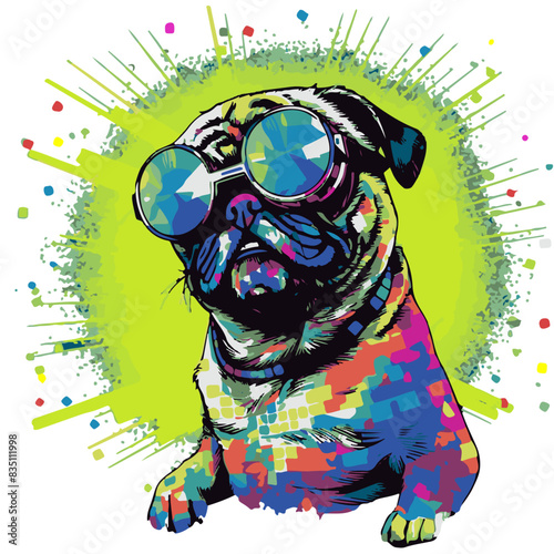 funky pug in a splash vector illustration for t-shirt print