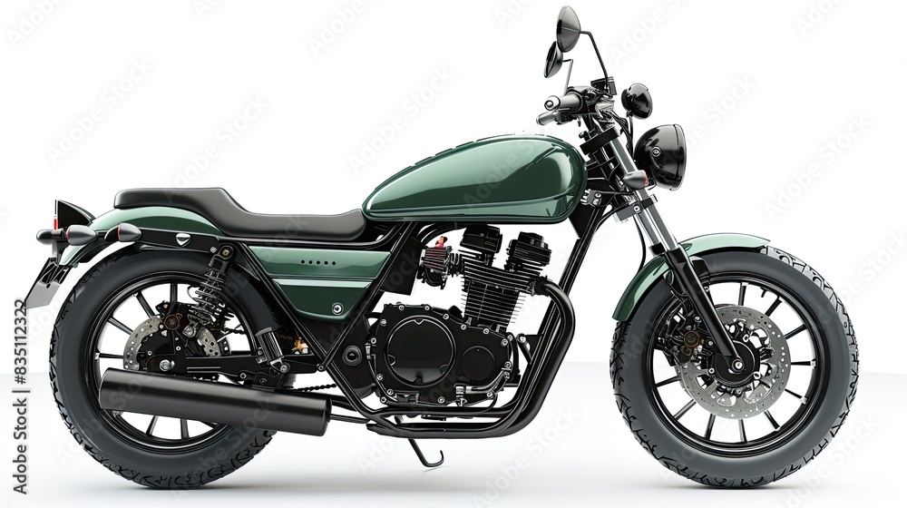 Fototapeta premium Stylish green cross motorcycle on white background