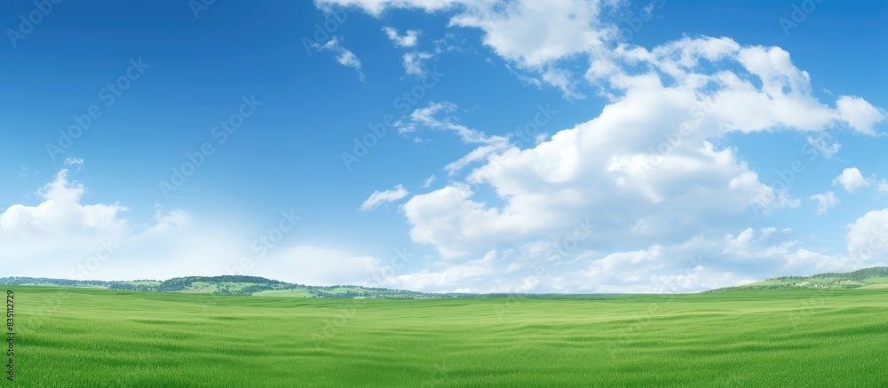 Landscape featuring a verdant green field with a vast expanse of open space providing ample room for composition with copy space image. Landscape featuring a verdant green field with a vast expanse of open space providing ample room for composition with copy space image.