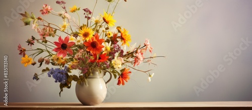 Wildflowers beautifully arranged in a vase  with copy space image.