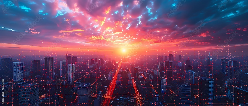 Fototapeta premium panoramic view of cloud data storage infrastructure showcasing interconnected server data node creating expansive secure digital landscape Panorama Stitching Weather Sealing capture vast vibrant
