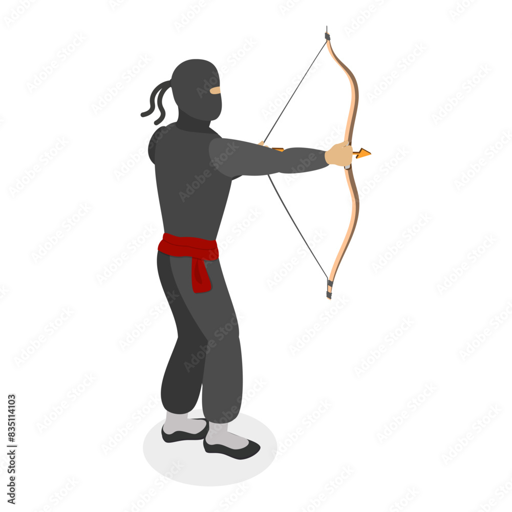 Obraz premium 3D Isometric Flat Vector Set of Ninja Warriors, Fighting Poses. Item 5