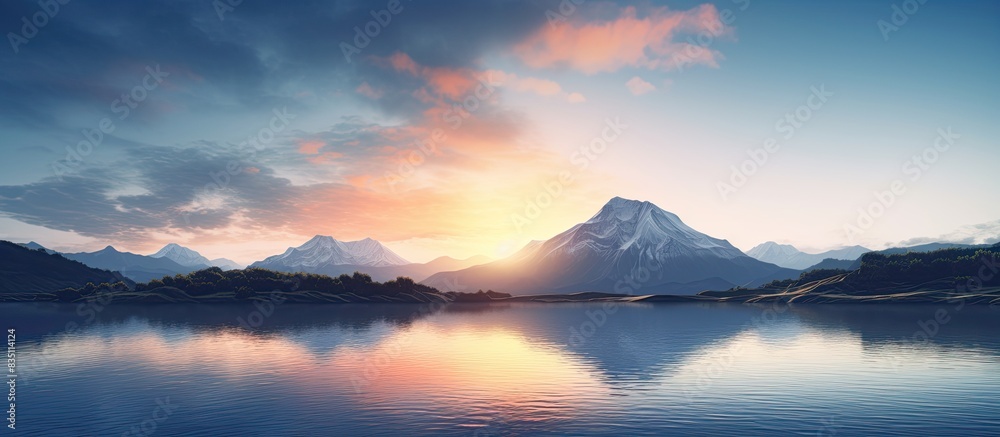 Fototapeta premium A scenic view of a majestic mountain at sunrise, with copy space image.