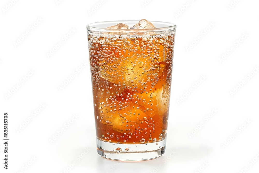 A Refreshing Glass of Chilled Kombucha Drink with Effervescent Bubbles on a White Background A Refreshing Glass of Chilled Kombucha Drink with Effervescent Bubbles on a White Background
