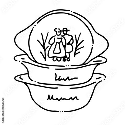 Illustration au trait noir de petits bols bretons