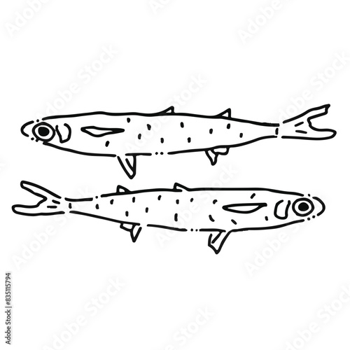 Illustration au trait noir de sardines