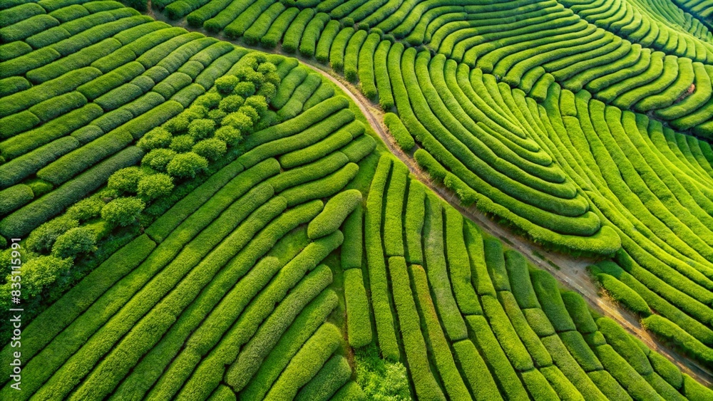 tea plantation with row lines, top view tea plantation with row lines, top view