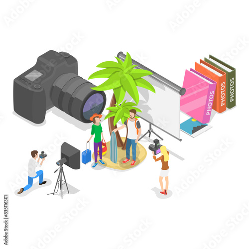 3D Isometric Flat Illustration of Smartphone Vs Camera, Photography Competition. Item 2