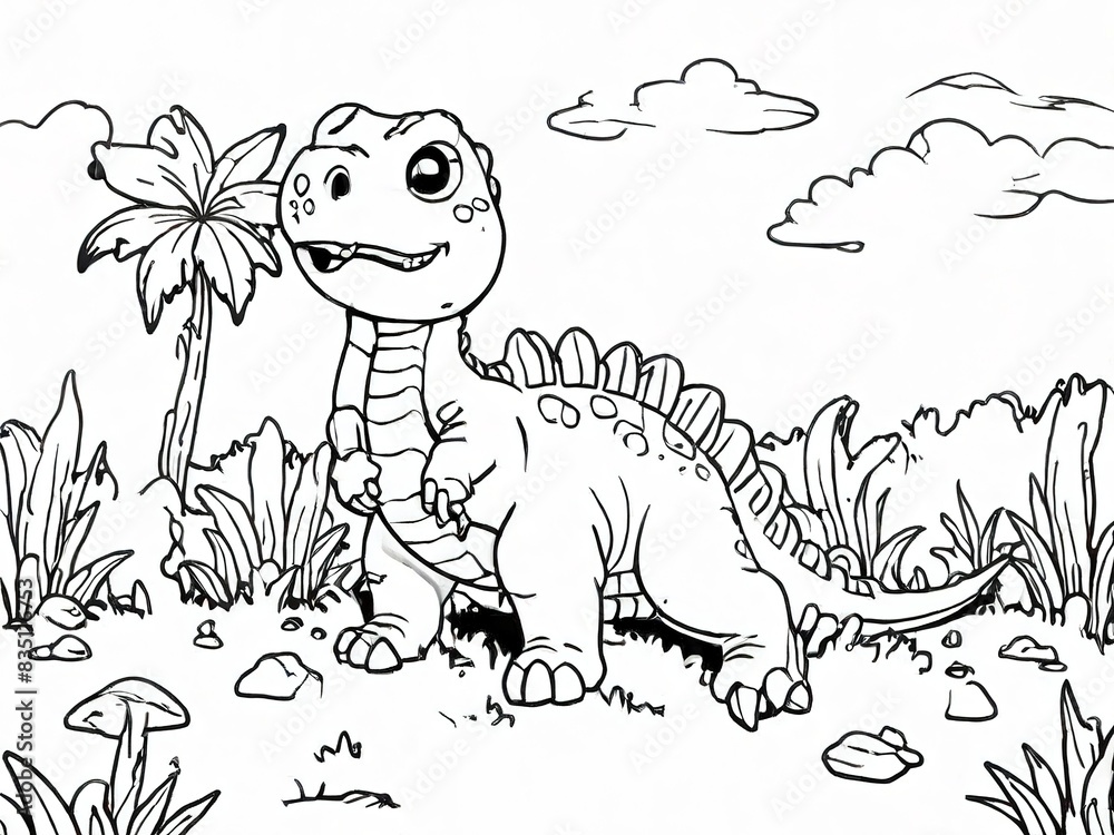 Fototapeta premium coloring book dinosaur on the grass