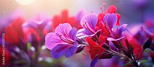Beautiful purple-red flowers in close-up with a blurred vintage nature background  ideal for copy space image.