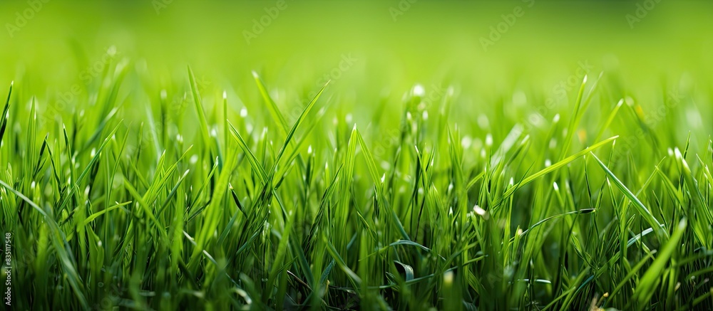 Obraz premium Close-up photo showcasing lush green spring grass with copy space image.