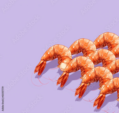 Shrimp icon in flat style, fresh sea food. Isolated on purple background.