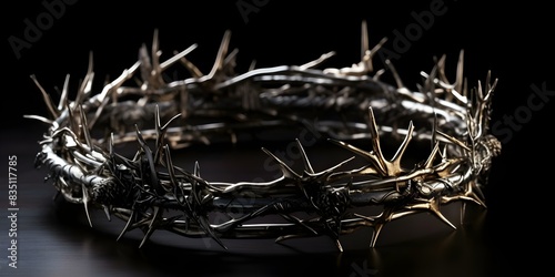 Symbol of betrayal in the Bible 30 pieces of silver, Judas, Jesus, crown of thorns. Concept Symbols in the Bible, Betrayal, 30 Pieces of Silver, Judas Iscariot, Jesus Christ, Crown of Thorns photo