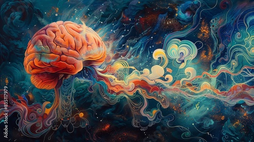 An artistic representation of the brain, with vibrant colors and intricate patterns, symbolizing the depth and complexity of human consciousness.