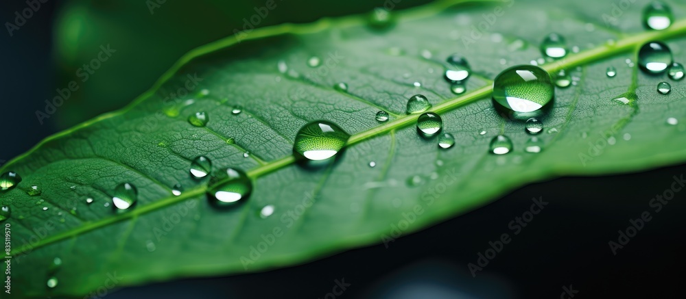 Close-up of a leaf with water droplets, providing a captivating copy space image. Close-up of a leaf with water droplets, providing a captivating copy space image.