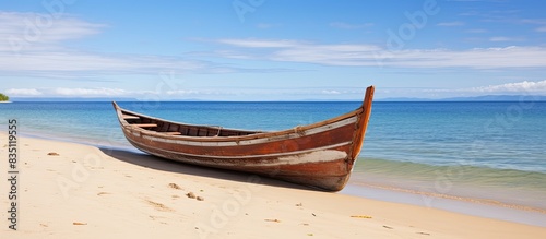 Wooden canoe resting on the...