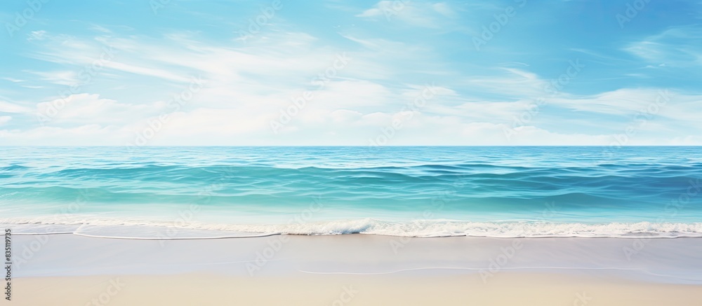 Fototapeta premium Beach with serene sea water meeting the shore, ideal for a relaxing day by the ocean, with copy space image.