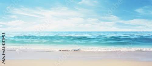 Fototapeta Naklejka Na Ścianę i Meble -  Beach with serene sea water meeting the shore, ideal for a relaxing day by the ocean, with copy space image.