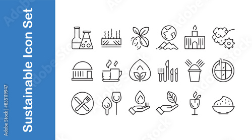Sustainable gastronomy icon set