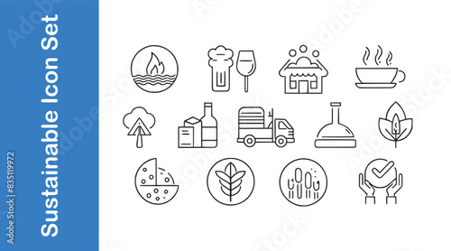 Sustainable gastronomy icon set