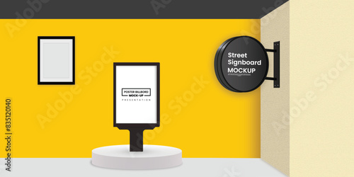 signbord and poster billboard with wall frame mockup photo