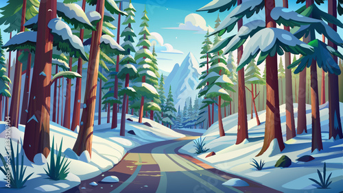 Forest in the snow. Forest Route
