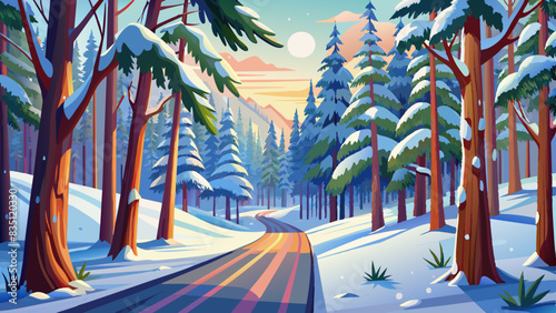 Forest in the snow. Forest Route