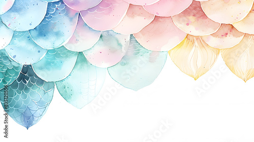 Pastel light pink, blue, green watercolor mermaid skin texture framework with copy space for text photo