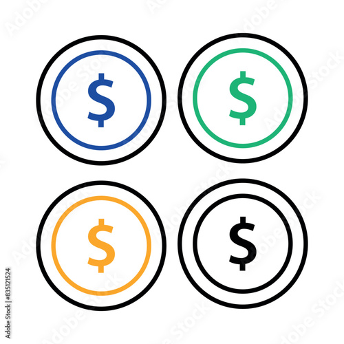 Dollar Coin Outline Multiple Colours