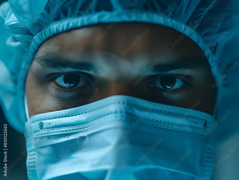 Surgeon in Mask and Cap Focused on for Surgery Surgeon in Mask and Cap Focused on for Surgery