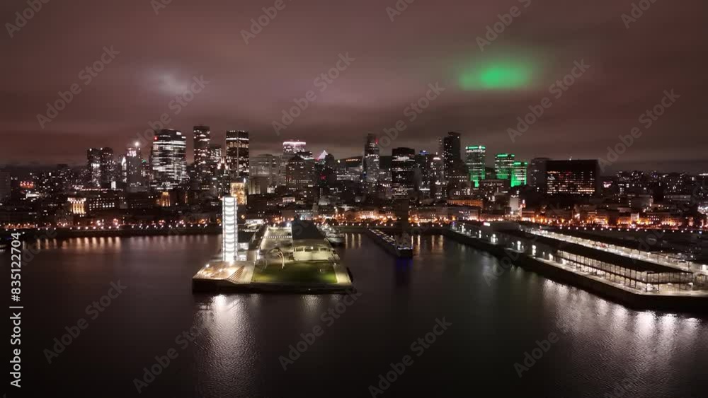 The beautiful Skyline of Montreal Canada by night aerial view - MONTREAL, CANADA NORTH AMERICA - APRIL 20, 2024 The beautiful Skyline of Montreal Canada by night aerial view - MONTREAL, CANADA NORTH AMERICA - APRIL 20, 2024