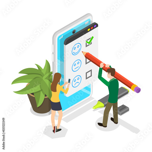 3D Isometric Flat Illustration of Customer Feedback, Client Rating Survey. Item 3