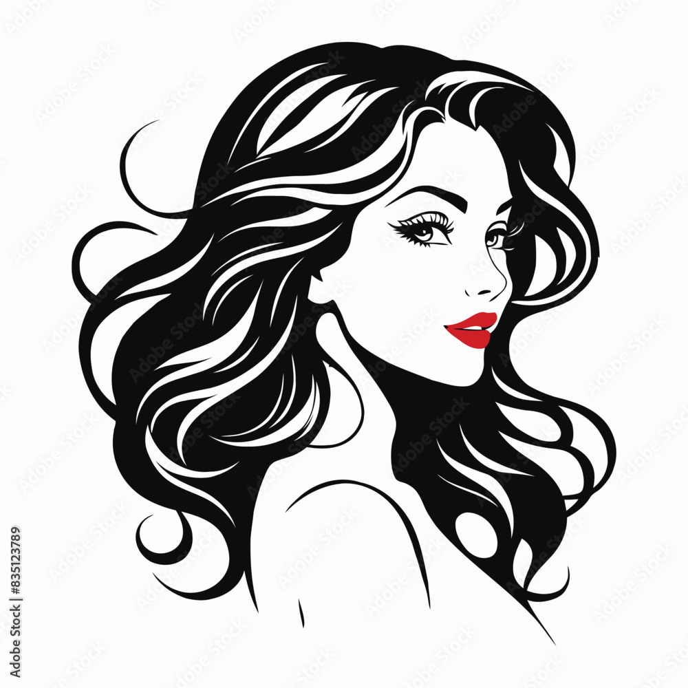 Elegant Woman Silhouette Illustration Flowing Hair Beauty Logo Elegant Woman Silhouette Illustration Flowing Hair Beauty Logo