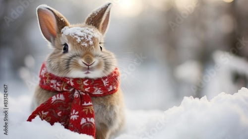 A fluffy rabbit wearing a festive scarf, © nattapon98